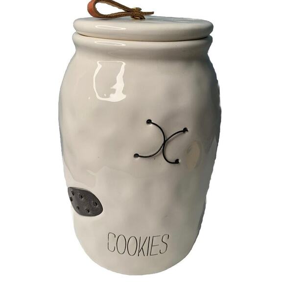 Mud Pie Bistro Cookie Jar 2017 White w/ Brown Leather 9” Tall New NWT - Picture 1 of 14